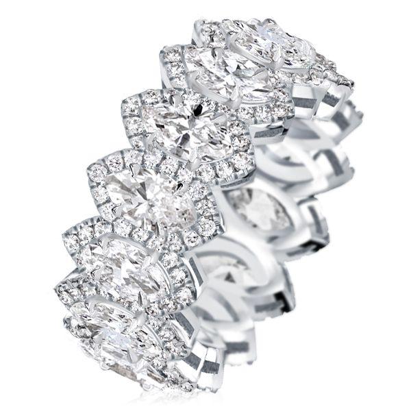 Halo Marquise Cut Sterling Silver Wedding Band for Women - 5.25 CT. TW.