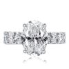 Oval Created White Sapphire Hidden Halo Engagement Ring - Sterling Silver