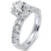 Oval Created White Sapphire Hidden Halo Engagement Ring - Sterling Silver