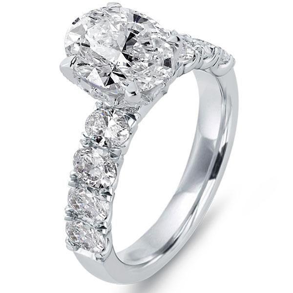 Oval Created White Sapphire Hidden Halo Engagement Ring - Sterling Silver