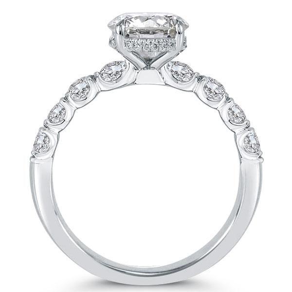 Oval Created White Sapphire Hidden Halo Engagement Ring - Sterling Silver