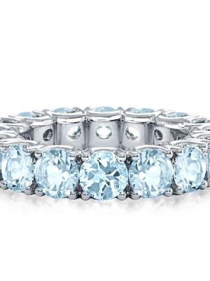 Eternity Aquamarine Wedding Band - Round Cut 925 Sterling Silver