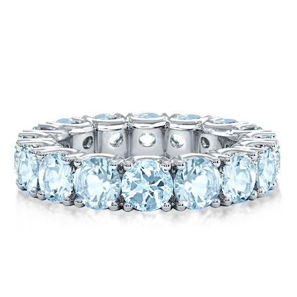 Eternity Aquamarine Wedding Band - Round Cut 925 Sterling Silver