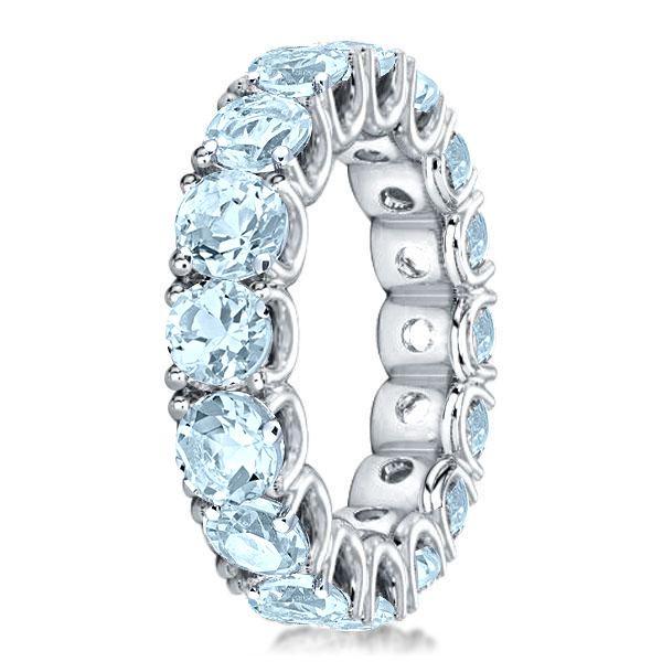 Eternity Aquamarine Wedding Band - Round Cut 925 Sterling Silver