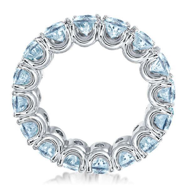 Eternity Aquamarine Wedding Band - Round Cut 925 Sterling Silver