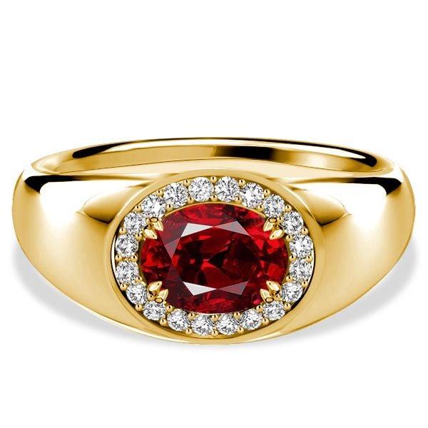 Oval Cut Ruby Halo Cocktail Ring, 1.43 CTW, 18K Gold Plated Sterling Silver