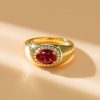 Oval Cut Ruby Halo Cocktail Ring, 1.43 CTW, 18K Gold Plated Sterling Silver