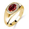 Oval Cut Ruby Halo Cocktail Ring, 1.43 CTW, 18K Gold Plated Sterling Silver