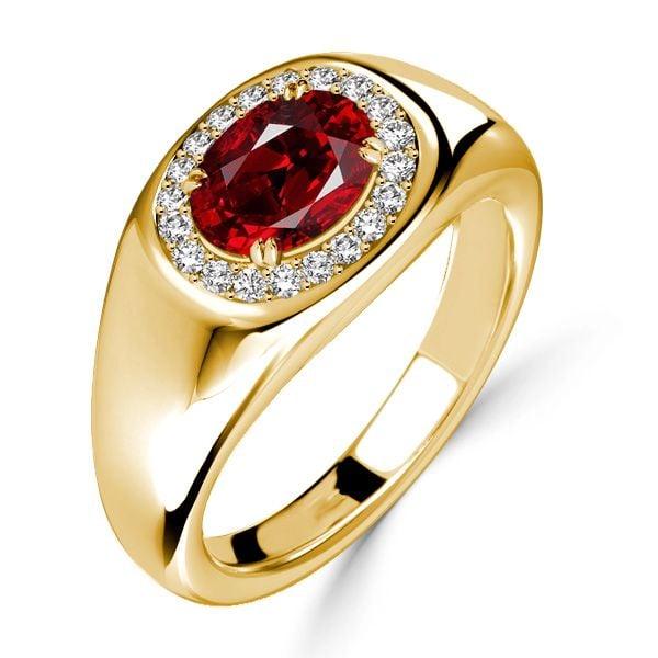 Oval Cut Ruby Halo Cocktail Ring, 1.43 CTW, 18K Gold Plated Sterling Silver