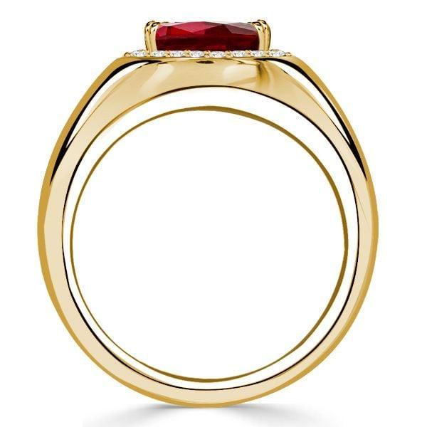 Oval Cut Ruby Halo Cocktail Ring, 1.43 CTW, 18K Gold Plated Sterling Silver