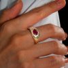 Oval Cut Ruby Halo Cocktail Ring, 1.43 CTW, 18K Gold Plated Sterling Silver