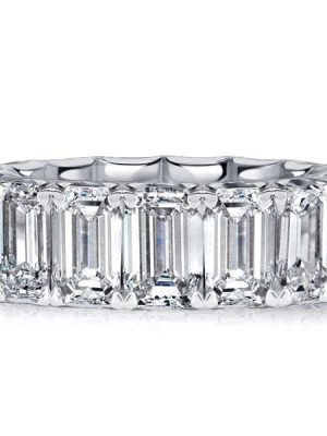 Emerald Cut Eternity Wedding Band for Women in Rhodium Plated 925 Sterling Silver