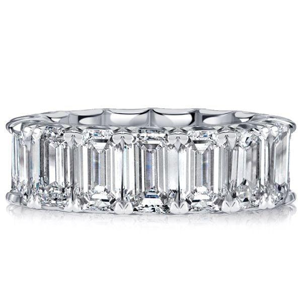 Emerald Cut Eternity Wedding Band for Women in Rhodium Plated 925 Sterling Silver