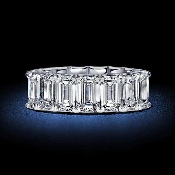 Emerald Cut Eternity Wedding Band for Women in Rhodium Plated 925 Sterling Silver