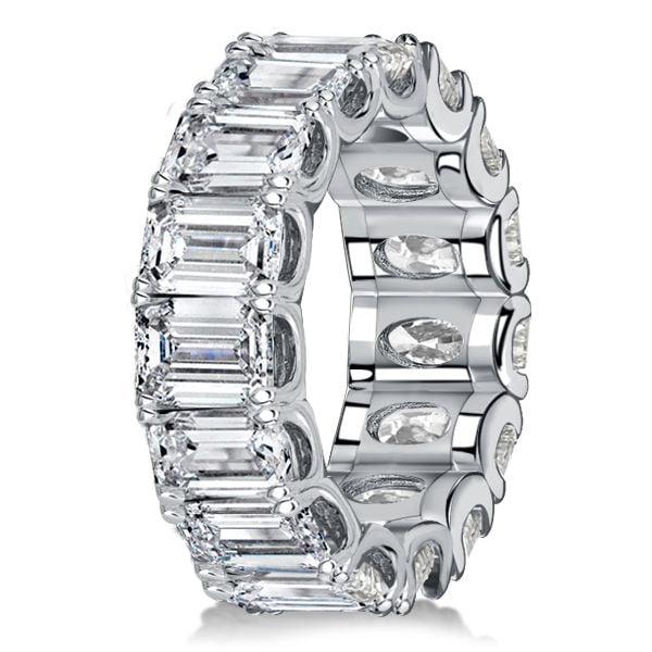 Emerald Cut Eternity Wedding Band for Women in Rhodium Plated 925 Sterling Silver