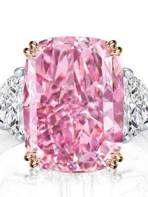 Pink Three Stone Cushion Cut Engagement Ring - 925 Sterling Silver