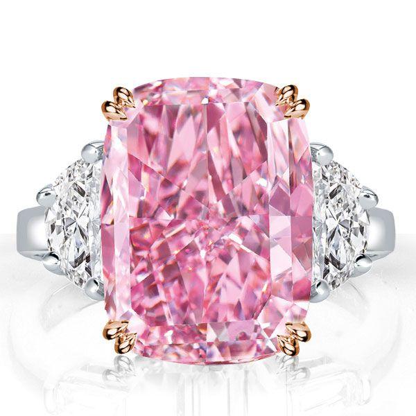 Pink Three Stone Cushion Cut Engagement Ring - 925 Sterling Silver