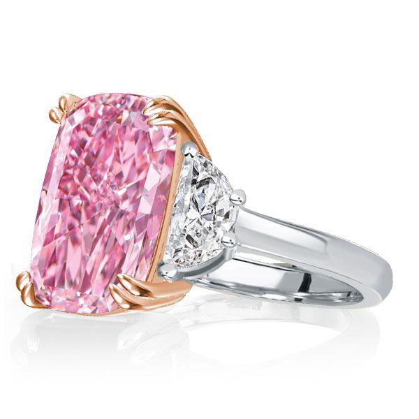 Pink Three Stone Cushion Cut Engagement Ring - 925 Sterling Silver