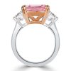 Pink Three Stone Cushion Cut Engagement Ring - 925 Sterling Silver