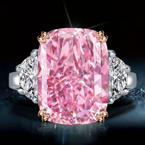 Pink Three Stone Cushion Cut Engagement Ring - 925 Sterling Silver