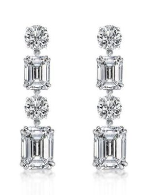 Emerald Drop Earrings in 925 Sterling Silver with Created White Sapphire Accents