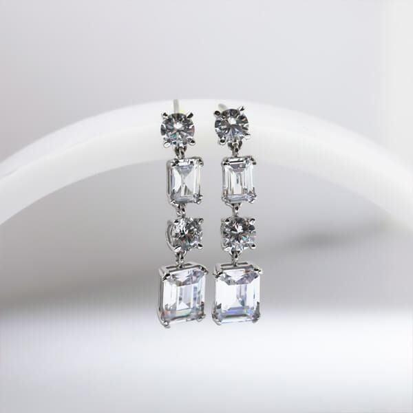 Emerald Drop Earrings in 925 Sterling Silver with Created White Sapphire Accents