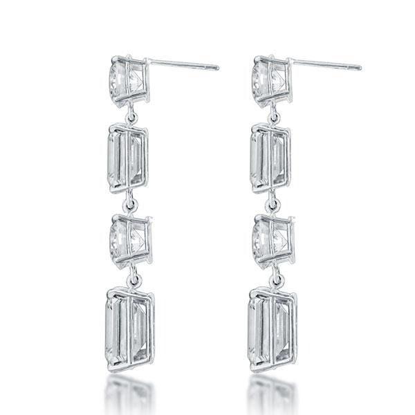 Emerald Drop Earrings in 925 Sterling Silver with Created White Sapphire Accents