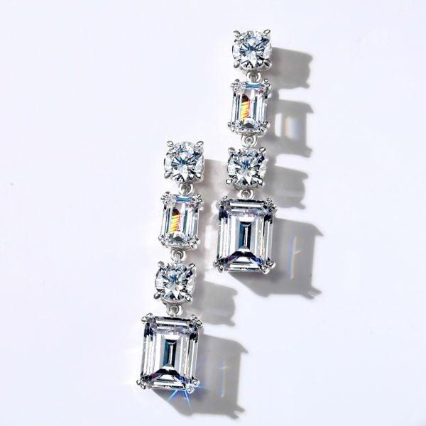 Emerald Drop Earrings in 925 Sterling Silver with Created White Sapphire Accents