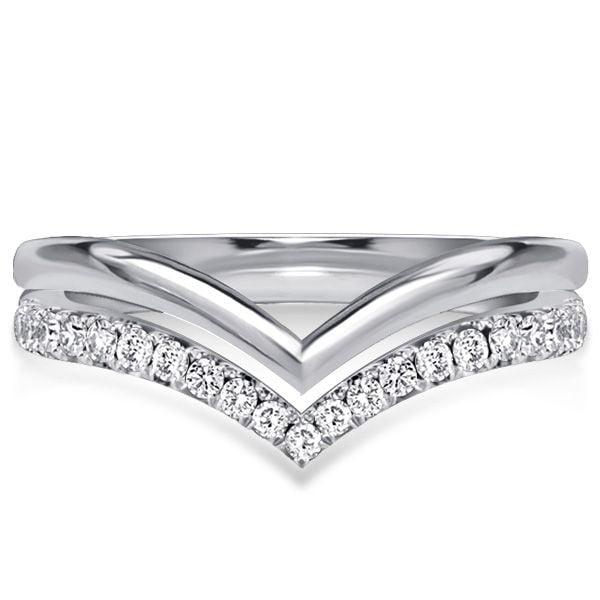 Sterling Silver White Sapphire Chevron Wedding Band Ring - 0.31 CT. TW.