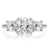 Three Stone Cushion Cut Double Prong Engagement Ring in Sterling Silver
