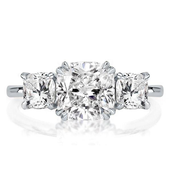 Three Stone Cushion Cut Double Prong Engagement Ring in Sterling Silver