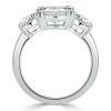 Three Stone Cushion Cut Double Prong Engagement Ring in Sterling Silver