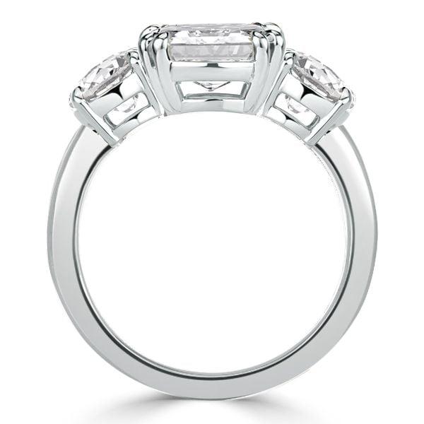 Three Stone Cushion Cut Double Prong Engagement Ring in Sterling Silver