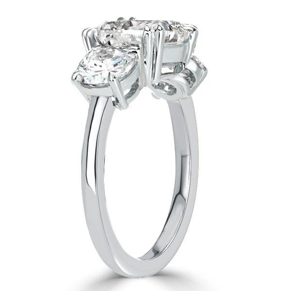 Three Stone Cushion Cut Double Prong Engagement Ring in Sterling Silver