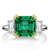 Asscher Cut Three Stone Engagement Ring - Sterling Silver Double Prong