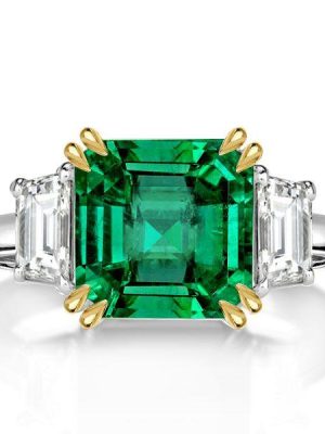 Asscher Cut Three Stone Engagement Ring - Sterling Silver Double Prong