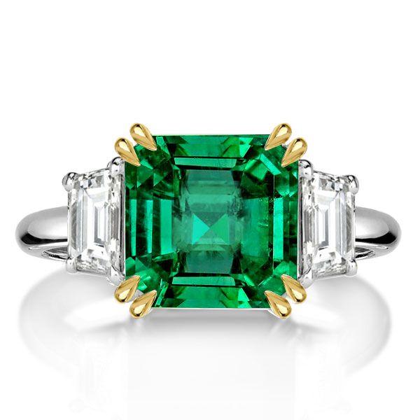 Asscher Cut Three Stone Engagement Ring - Sterling Silver Double Prong