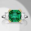 Asscher Cut Three Stone Engagement Ring - Sterling Silver Double Prong