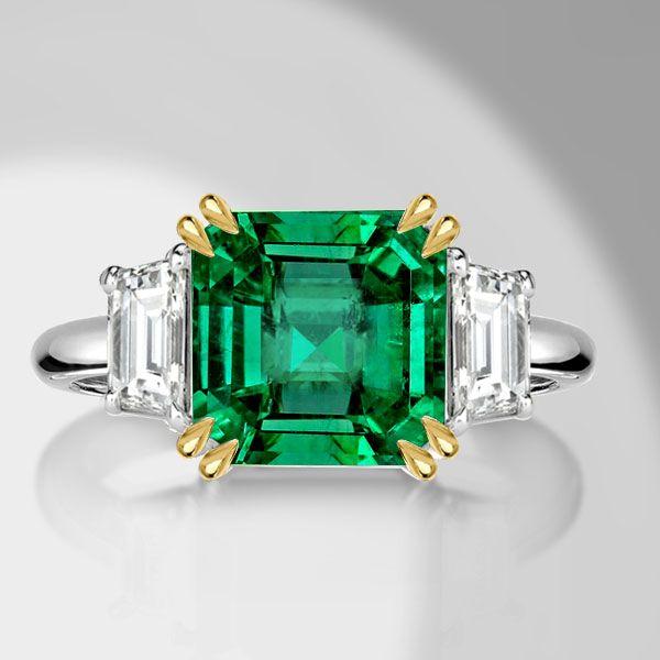 Asscher Cut Three Stone Engagement Ring - Sterling Silver Double Prong