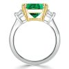 Asscher Cut Three Stone Engagement Ring - Sterling Silver Double Prong
