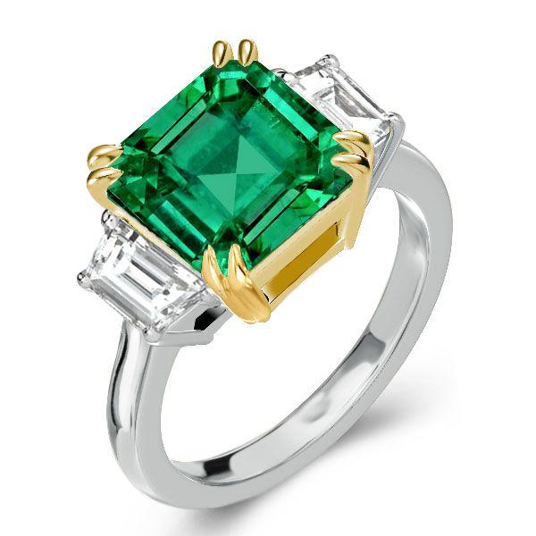 Asscher Cut Three Stone Engagement Ring - Sterling Silver Double Prong