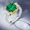 Asscher Cut Three Stone Engagement Ring - Sterling Silver Double Prong