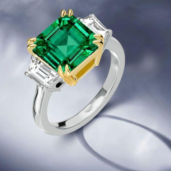 Asscher Cut Three Stone Engagement Ring - Sterling Silver Double Prong