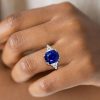 Cushion Cut Blue Sapphire Three Stone Engagement Ring - Sterling Silver