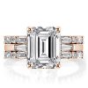 Emerald Three Stone Wedding Set - 18K Rose Gold Plated Sterling Silver Bridal Ring Set