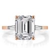 Emerald Three Stone Wedding Set - 18K Rose Gold Plated Sterling Silver Bridal Ring Set