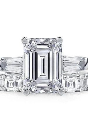 Three Stone Eternity Bridal Wedding Ring Set in 925 Sterling Silver with 9.10 CT. Total Stones