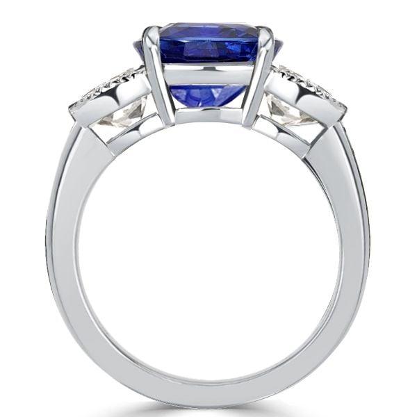 Three Stone Cushion Cut Blue Sapphire Engagement Ring in Sterling Silver