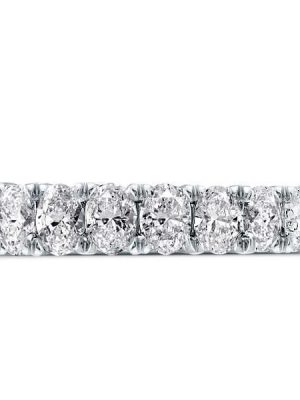 Oval Half Eternity Wedding Band with Created White Sapphire in Rhodium Plated 925 Sterling Silver
