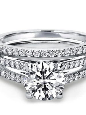 Split Shank Bridal Set with 2.00 CT. Created White Sapphire Engagement Ring and Wedding Band in Sterling Silver